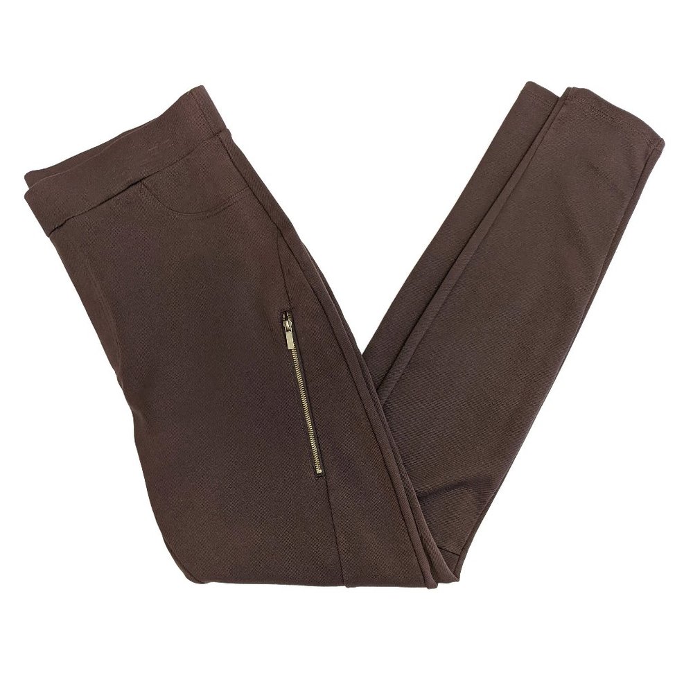 Lisa Rinna Collection Pull-On Twill Moto Leggings w/ Zip Espresso Women's Size M